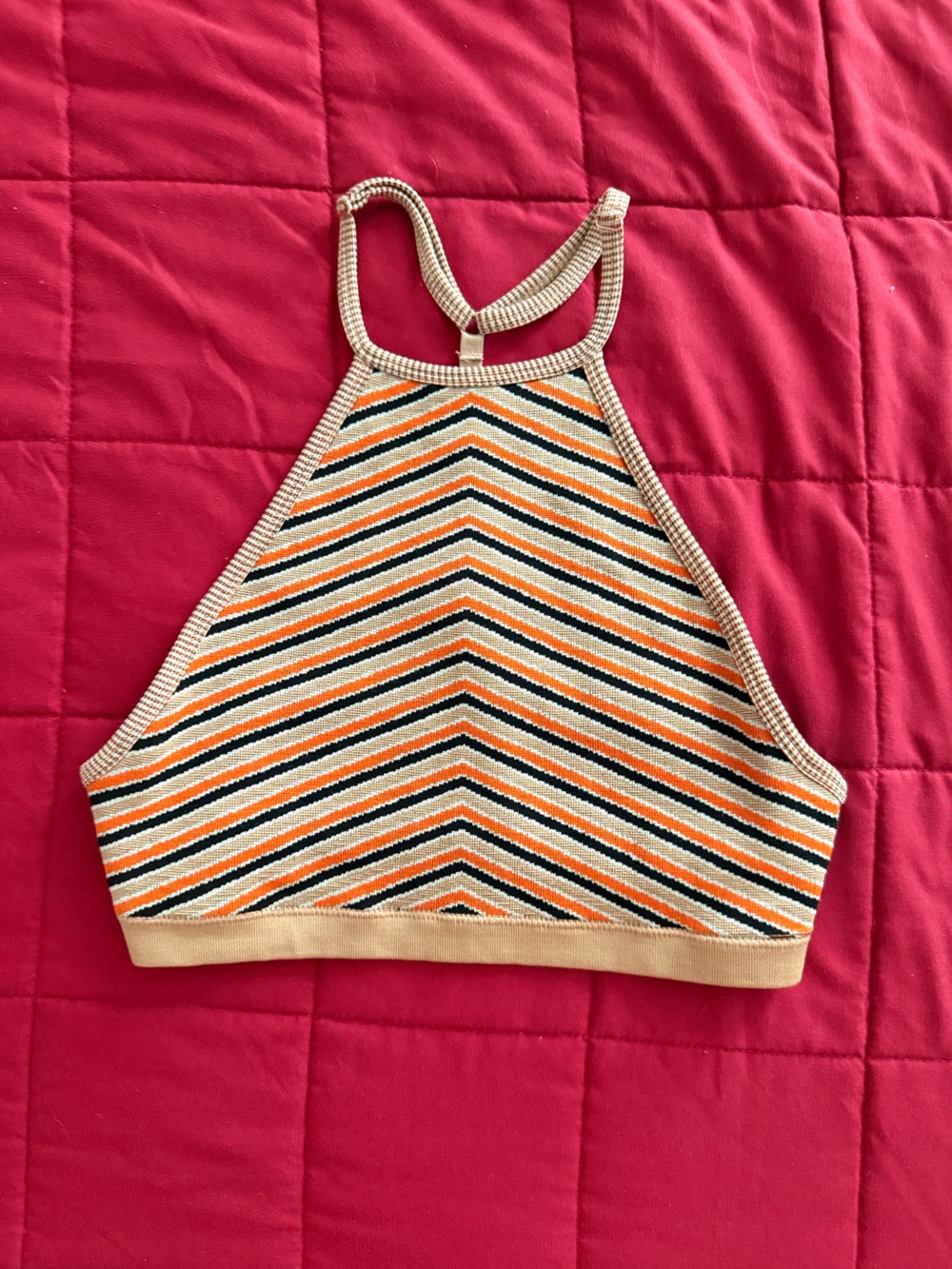 Striped Halter Crop Camisole in Orange and Cream
